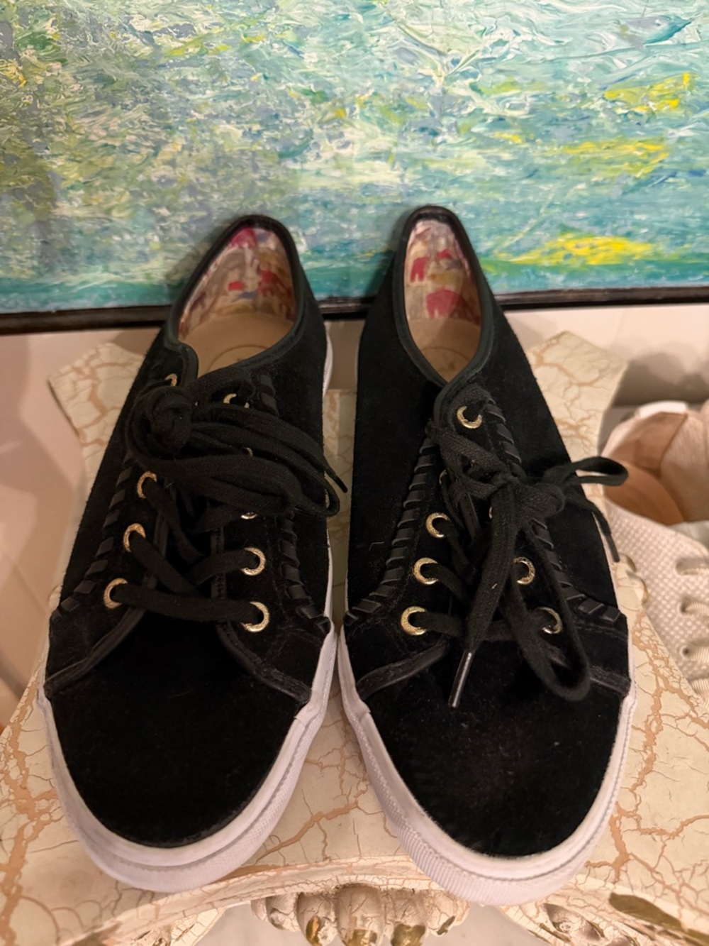 Jack Rogers Black Suede Low-Top Sneakers with White Soles